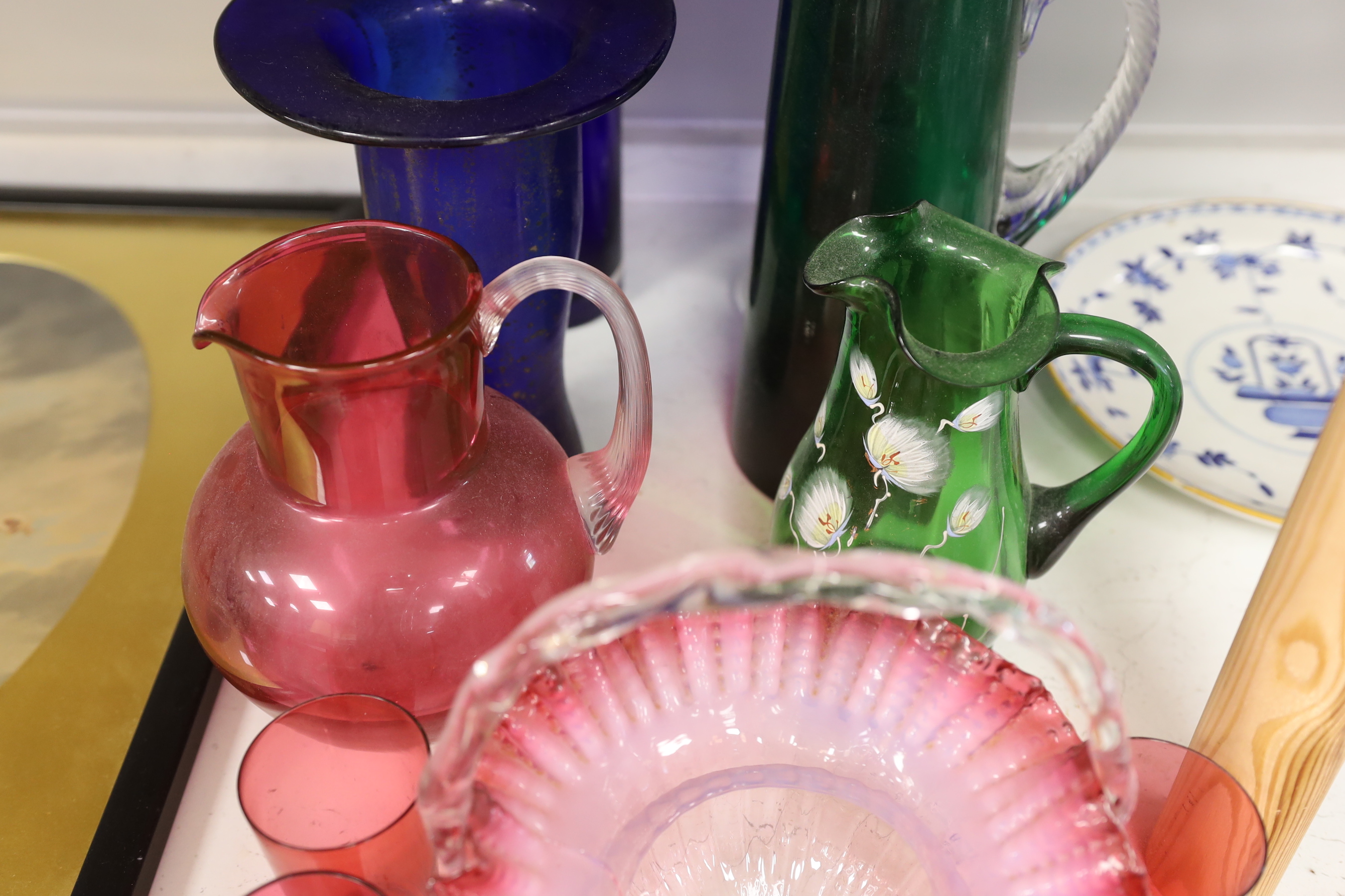 A group of assorted coloured glasswares
